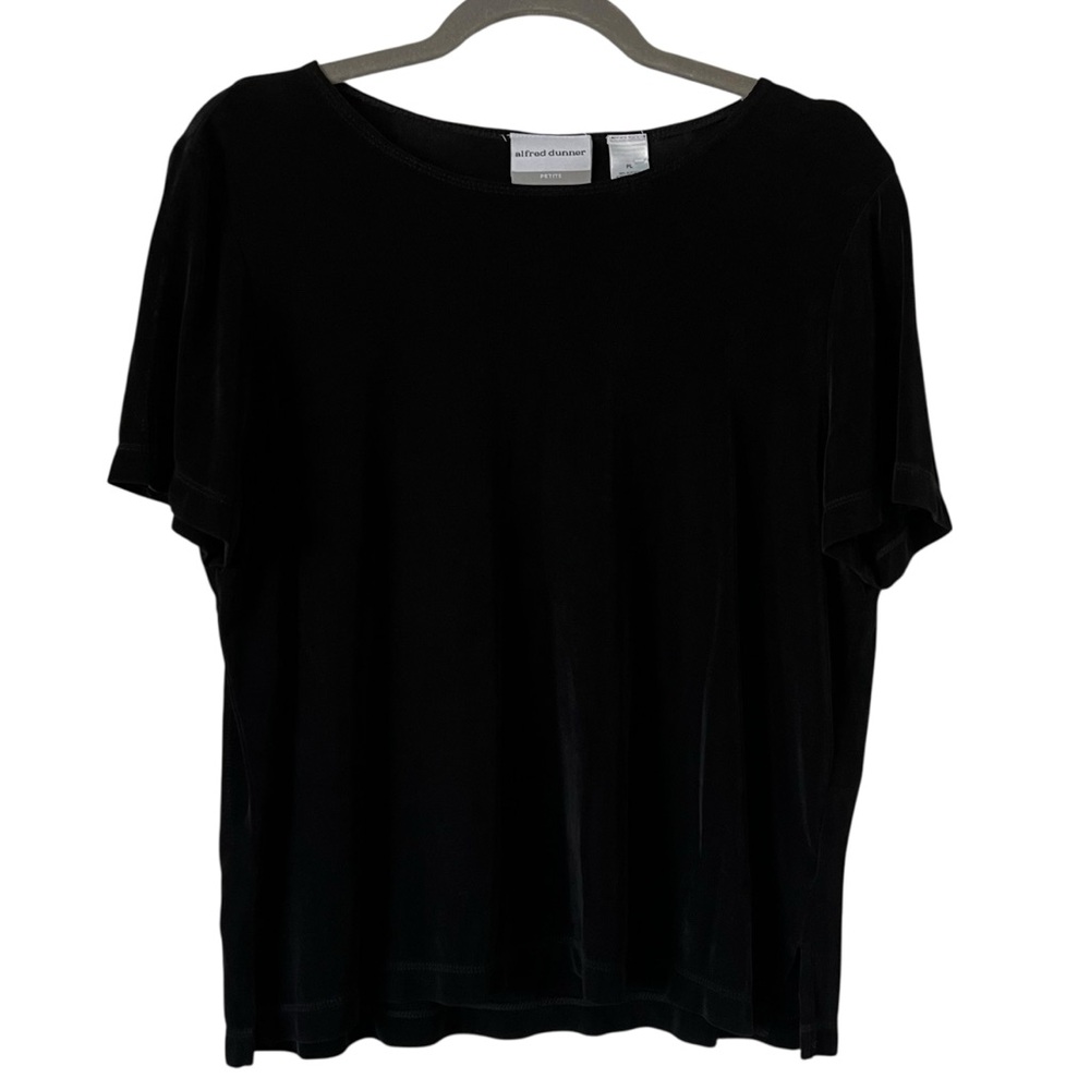 Alfred Dunner Black Top Short Sleeve Lightweight Sheer Soft Minimalist Holiday